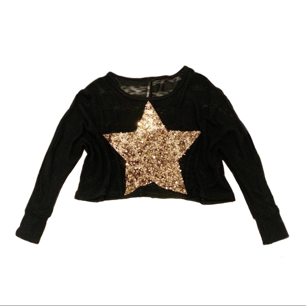 Black gold star crop Top